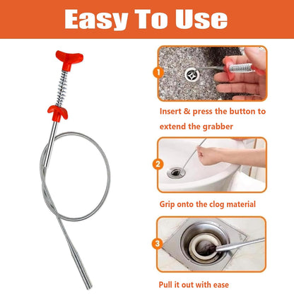 Drain Hair Clog Remover Tool – 24 Inch Flexible Steel Drain Cleaning Claw for Shower, Sink, Tub, Bathroom and Kitchen – Easy Hair Grabber for Clogged Drains, Plungers for Clearing Blocked Drains