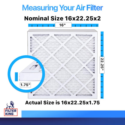 Filter King 16x22.25x2 Air Filter (MERV 8) (6-Pack) Dust & Allergy Control AC Furnace Filters, MADE IN USA, HVAC, Pleated, Electrostatic (Actual Size: 16 x 22.25 x 1.75)