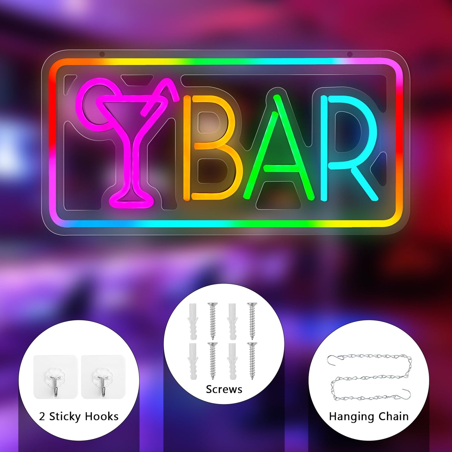 Bar Neon Sign, LED Sign for Wall Decor, LED Neon Light Signs for Home, USB Powered Bar lights for Cocktails Man Cave Party Club, Christmas Gifts