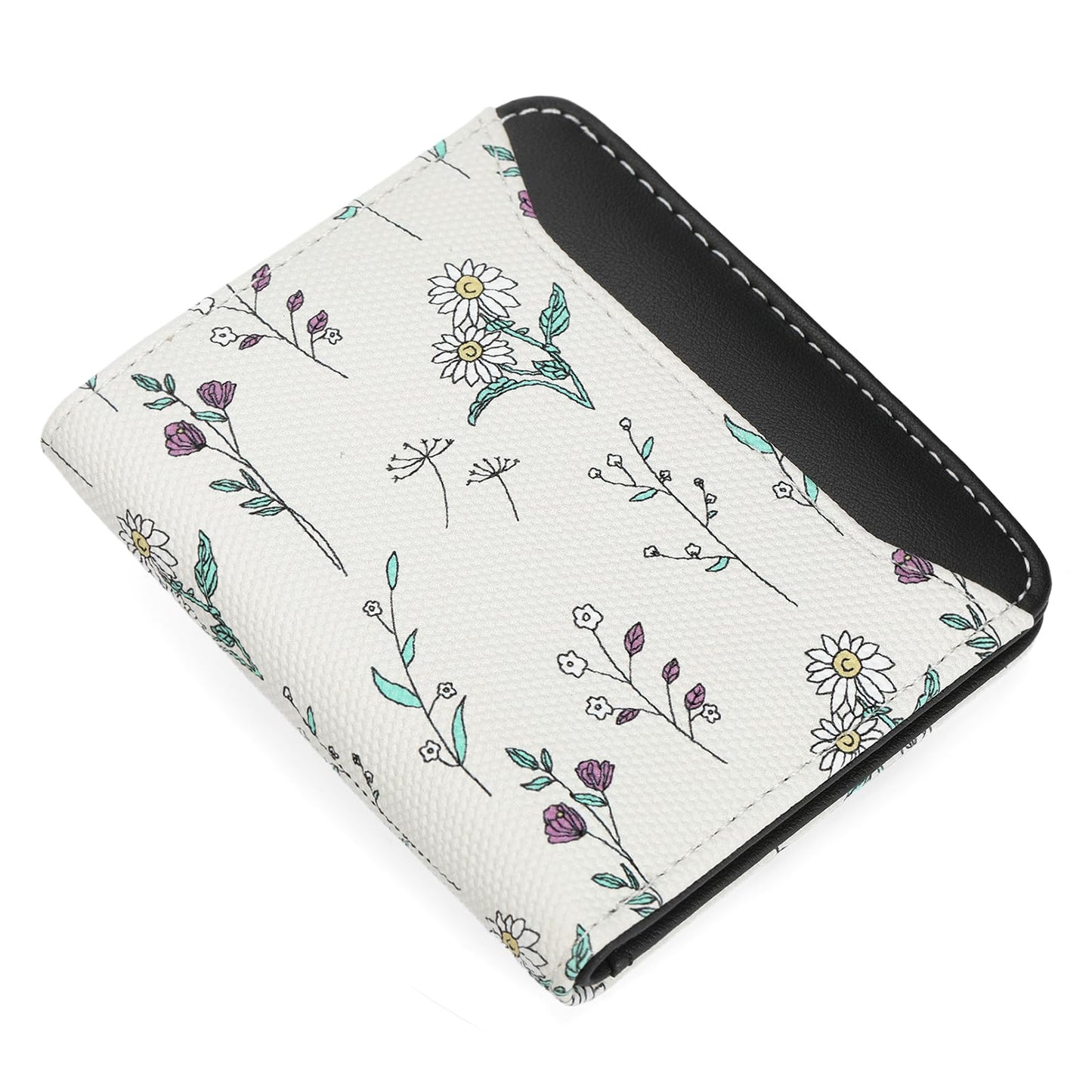GAEKEAO Small Wallet for Women RFID Leather Bifold Slim Card Holder Cute Flower Wallet for Women with Zipper Coin Pocket