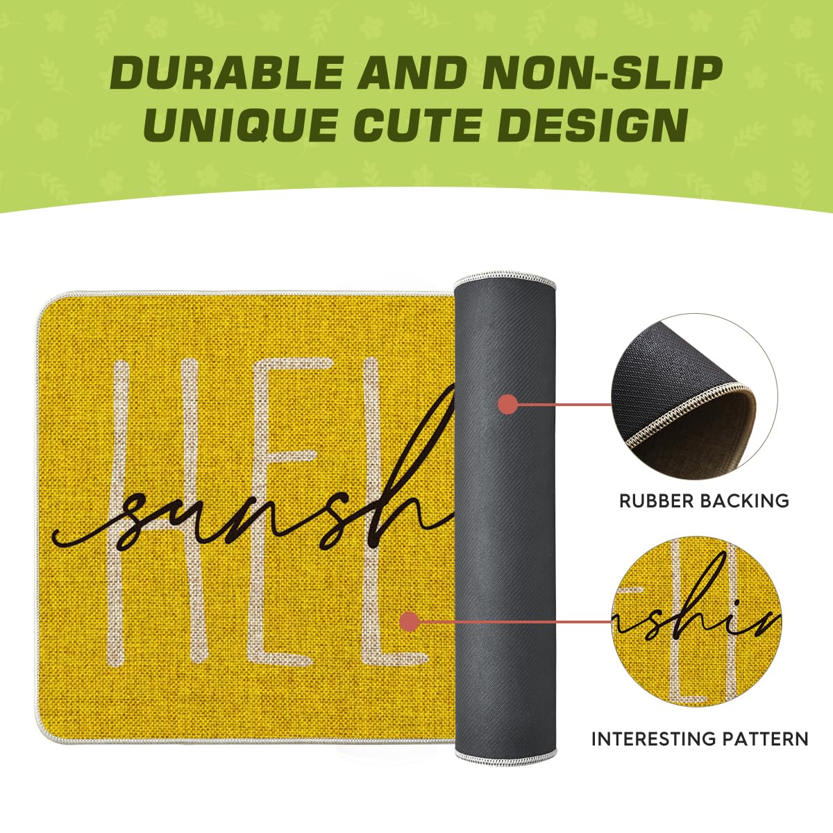 Artoid Mode Yellow Hello Sunshine Summer Decorative Doormat, Seasonal Spring Holiday Low-Profile Floor Mat Switch Mat for Indoor Outdoor 17 x 29 Inch
