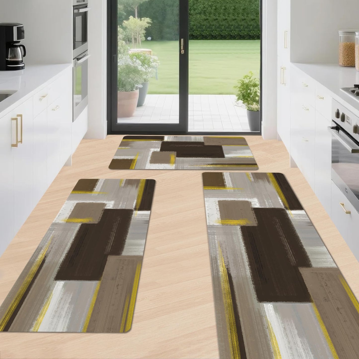 XLHOMO Kitchen Rugs Sets of 3, Non Slip Washable Kitchen Mats for Floor, Anti-Fatigue Runner Rug with Rubber Backing, Waterproof Kitchen Rug Set for Laundry, Floor, Office, Hallway