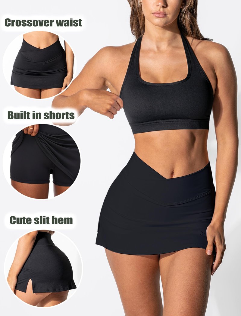 OZICERD High Waisted Golf Skort Tennis Skirt for Women Bodycon Mini Skirt Short Pickleball Athletic Skirt with Shorts Black M