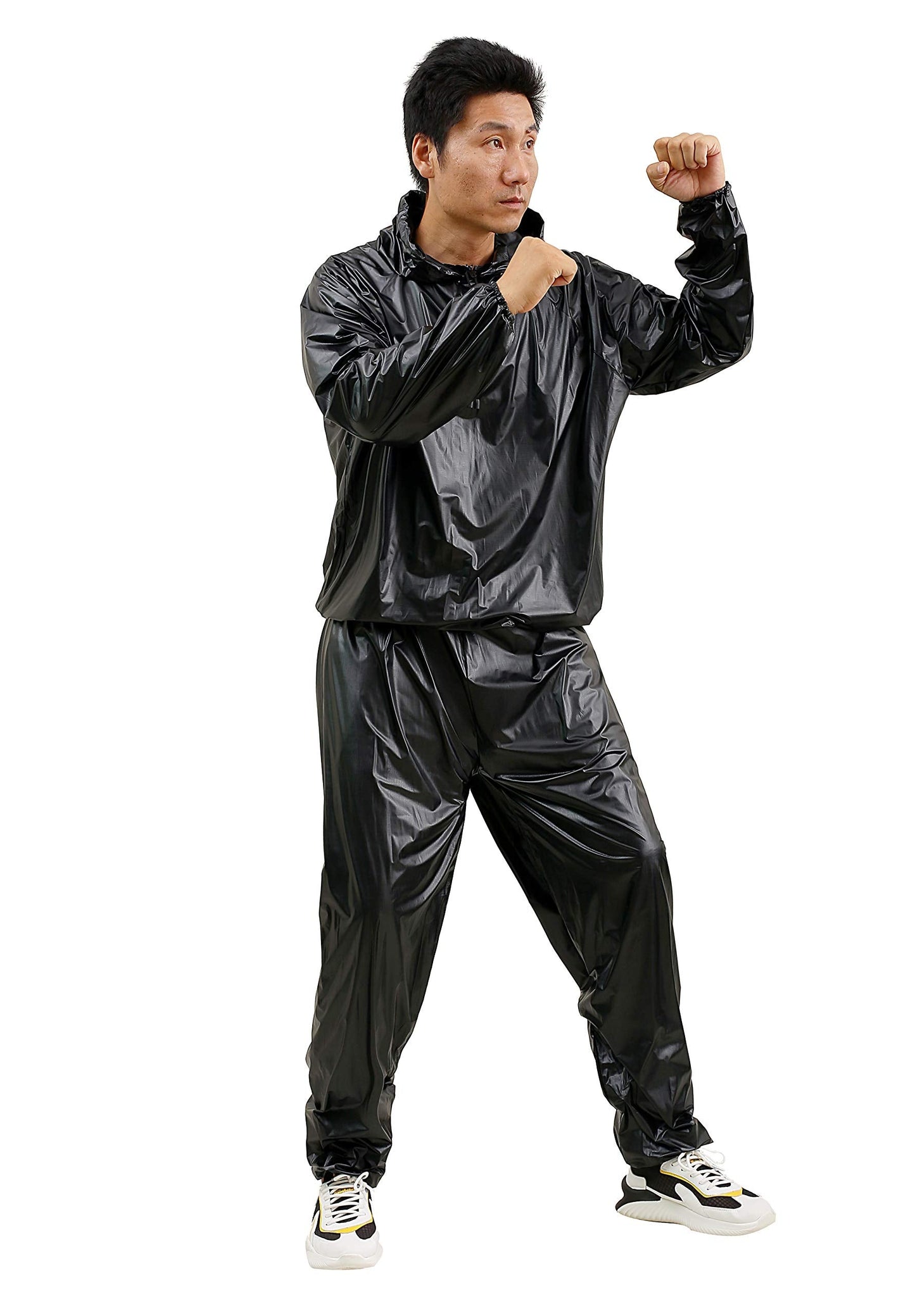 Heavy Duty Sauna Suit Exercise Fitness Sauna Sweat Suit Gym Workout Sauna Jacket and Sauna pants Plus Size Sauna Suit for Women Men | Windproof,Waterproof(size M,Black)