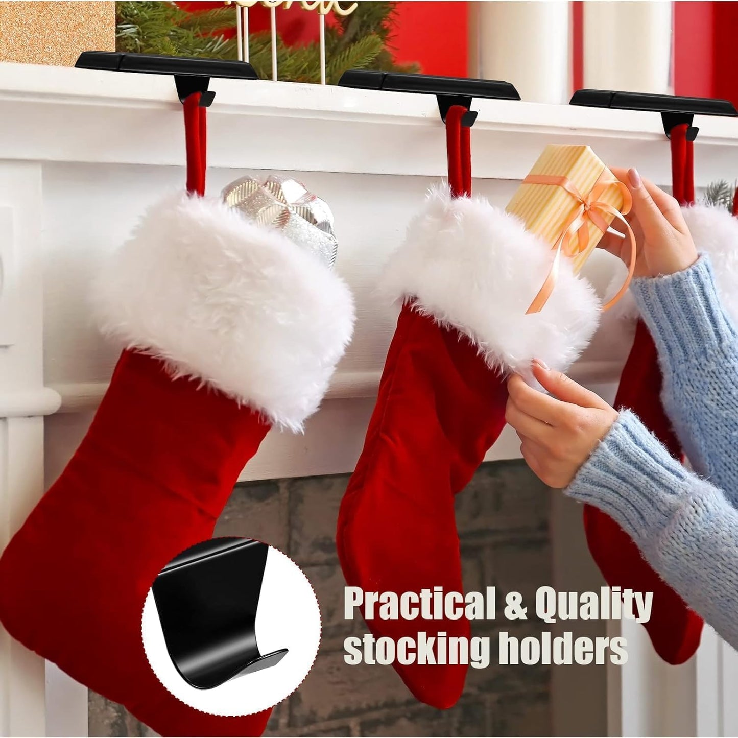 Guojanfon Christmas Stocking Holder Bases - Mantel Stocking Hangers Hanging Hooks for Fireplace Stand Hanger Holder Weighted Hangers for Xmas Holiday Decoration (2 Black, 2)