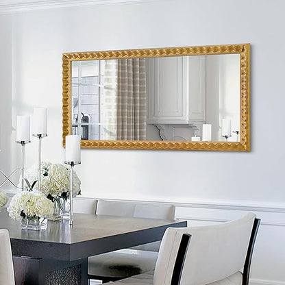 Gold Mirror for Wall Decor, 46'' X 22'' Rectangular Decorative Mirror with Textured Wavy Wood Frame, Modern Bathroom Mirror for Wall, Hang Horizontally or Vertically