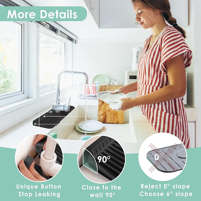 17.7 Inch Silicone Faucet Mat for Kitchen Sink Splash Guard