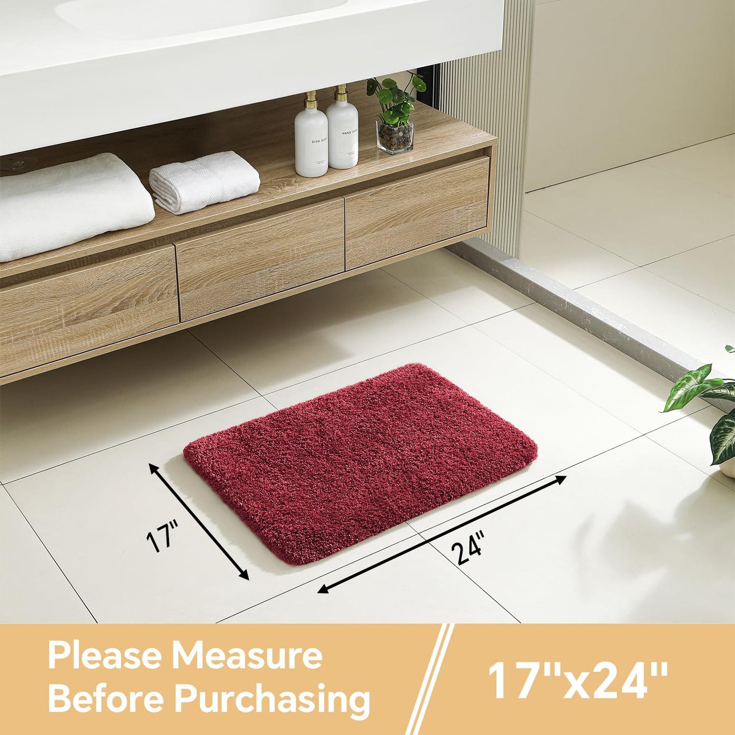 Kildoss Red Bathroom Rugs 17"x24" - High-Density Microfiber Bath Mat, Fluffy Non Slip Absorbent and Washable Bathroom Mat - Ideal for Small Spaces, Vanity, Toilet, or Pet Mat