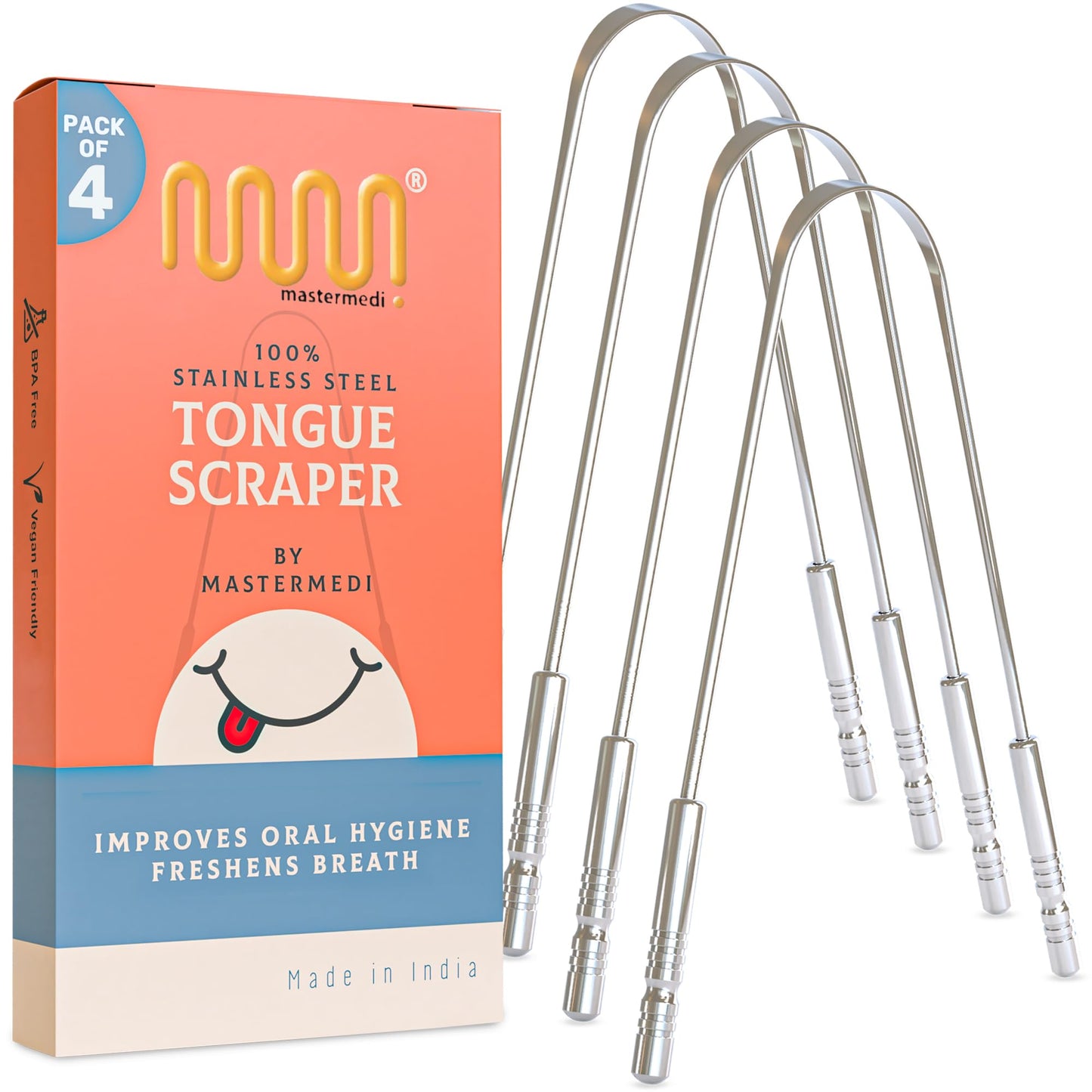 MasterMedi Tongue Scraper with Case Easy to Use Tongue Scraper for Adults, Tongue Cleaner for Oral Care & Hygiene (Single Pack (with Travel Case))