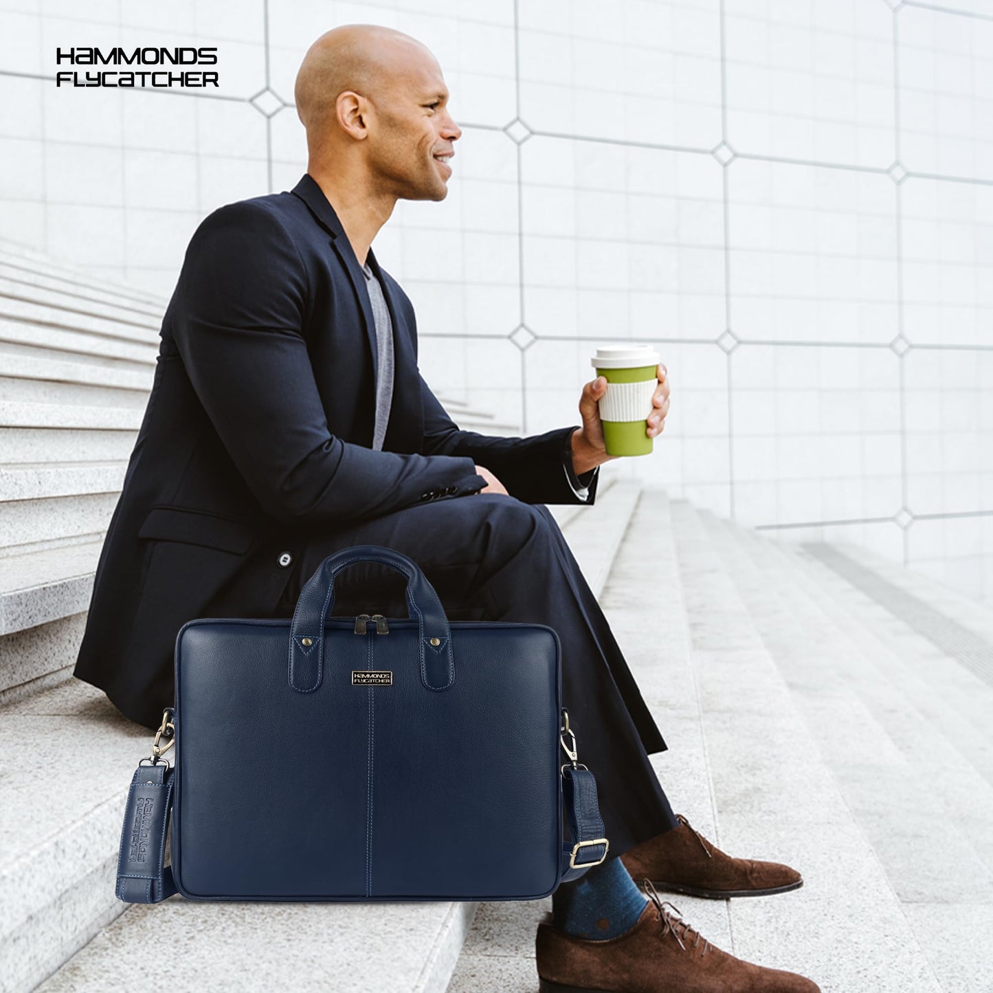 HAMMONDS FLYCATCHER Genuine Leather Laptop Bag for Men with Padded 15.6 Inch Laptop Sleeve, Leather Messenger Bag for Men - Briefcases with Multi Pockets for Office and Travel Use - Blue