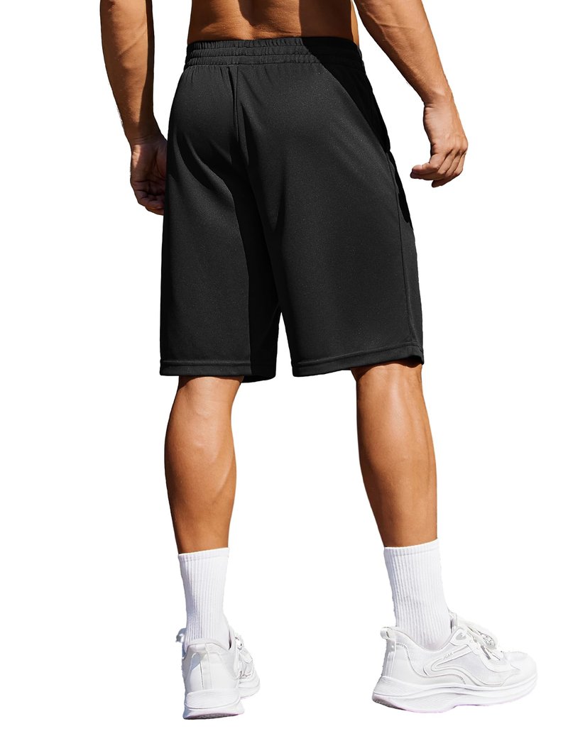 PINSPARK Mens Gym Basketball Shorts with Pockets - 10" Quick Dry Lightweight Mesh Athletic Shorts Black XL