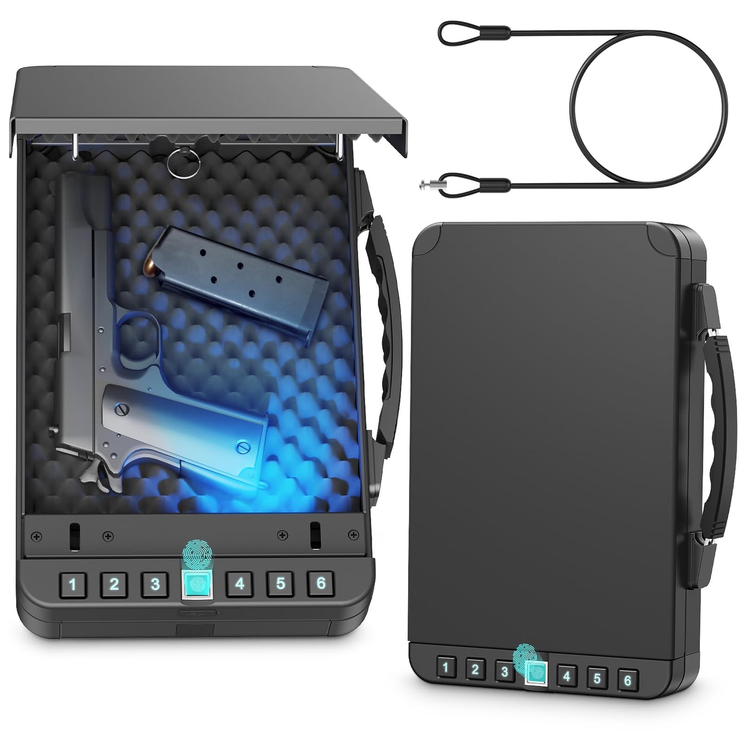 Miisekmy Gun Safe for Handgun Biometric Gun Safe for Car Pistols Safe, Quick Access Handgun Safe with Fingerprint PIN or Key Rechargeable Lock Case, for Home Car Travel Nightstand Bedside or Drawer