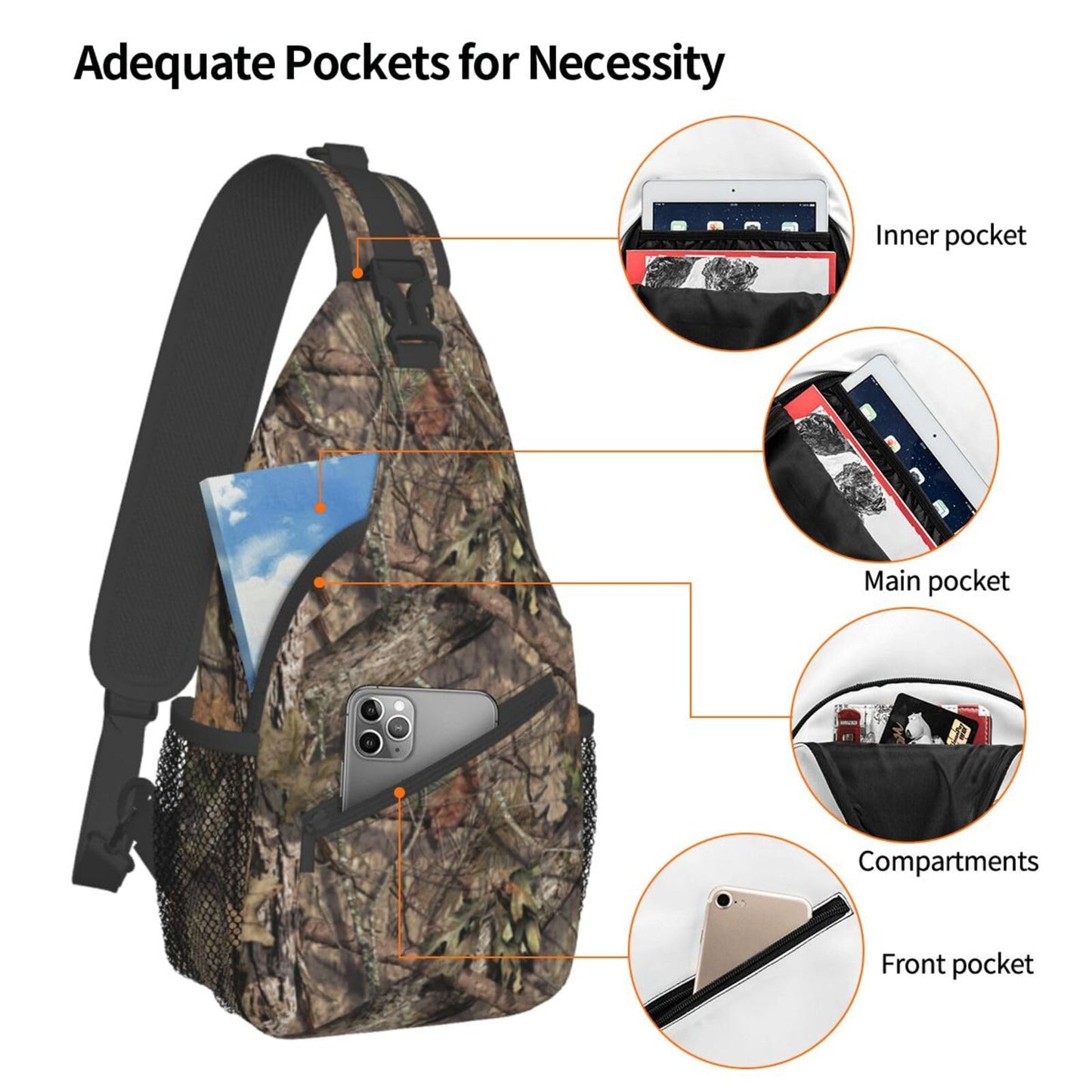 Yaemikoo Hunting Camouflage Camo Forest Sling Backpack Crossbody Sling Bag Casual Chest Bags Travel Hiking Daypack Shoulder Bag for Women Men