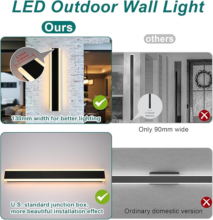 2PCS 40in LED Long Wall Light, Outdoor Wall Light Fixtures,Dimmable Wall Sconce Long LED Linear, Exterior Front Porch Light 3000-6000k,Outdoor Light Fixtures Wall Mount for Courtyard Exterior