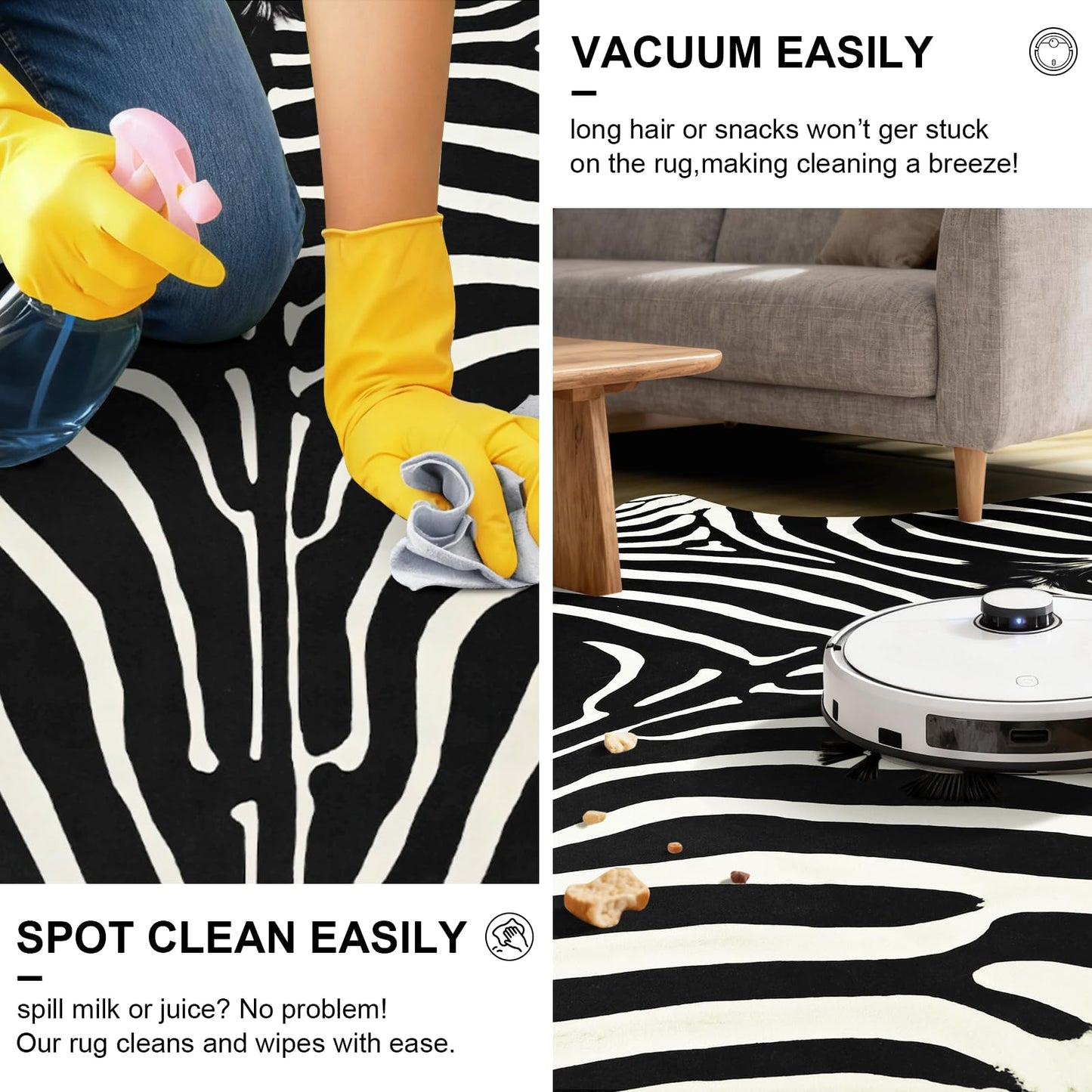 BENRON Premium Zebra Rugs for Living Room Bedroom, Non-Slip Throw Rug for Home Decor, Faux Zebra Print Animal Skin Carpets, Black and White, Ivory, 2.3 x 3.6 ft