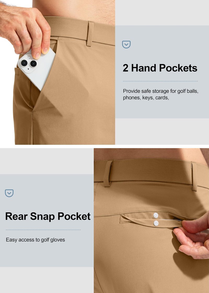 Pudolla Golf Pants for Men Stretch Dress Pants Mens Work Pants 32 Lightweight Quick Dry Casual Slacks Trousers with Pockets(Dark Khaki 32Wx32L)