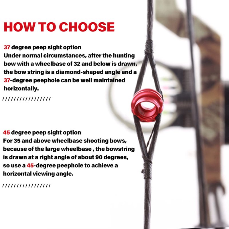 SOPOGER Archery 37/45 Hooed Degree Peep Sight Kit 6X 8X Clarifier and 5 Size Aperture Inner Core Lens Bow Hunting Accessory Peep Sight for Compound Bow with Bow Serving String (Red, 37 Degree 8X)