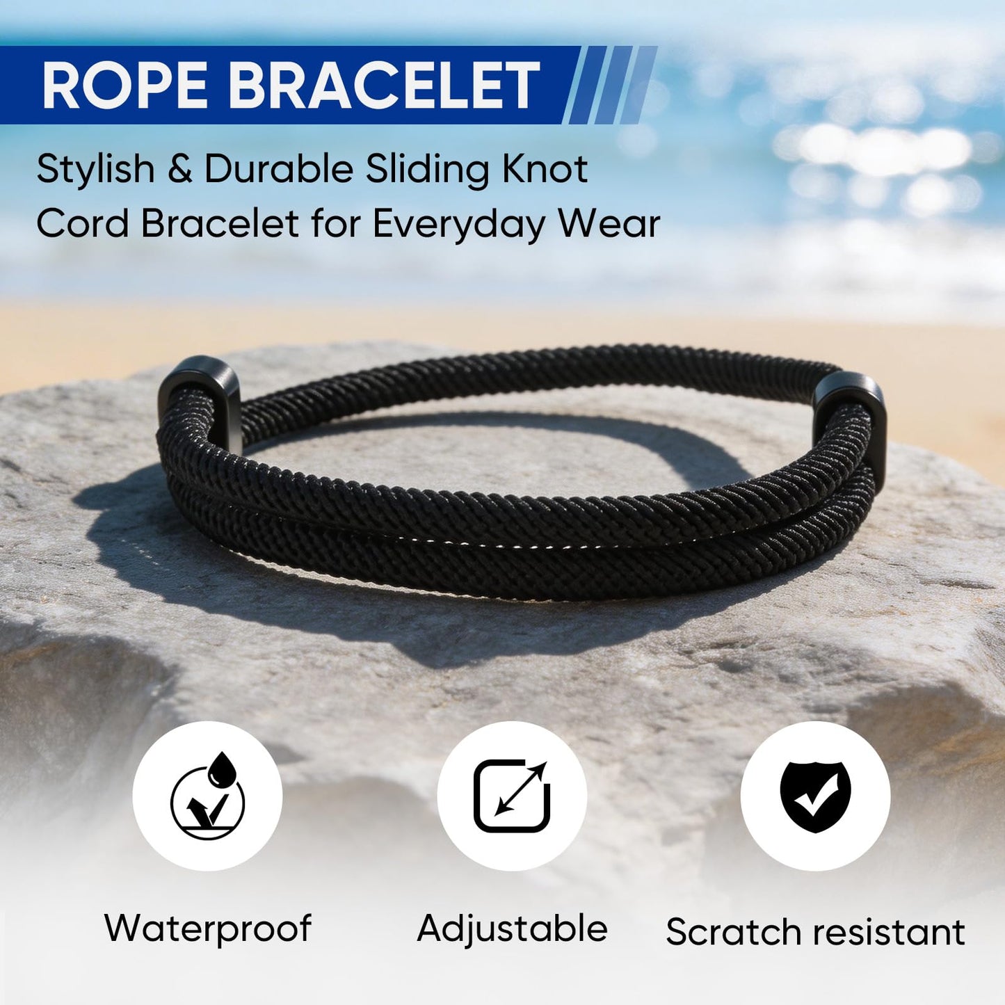 Nautical Braided Rope Bracelets for Men - Adjustable Braided String Bracelet, Handmade Summer Beach String Bracelet with Metal Knot, Friendship Wristband Rope Bracelets Jewelry Gifts for Men Women