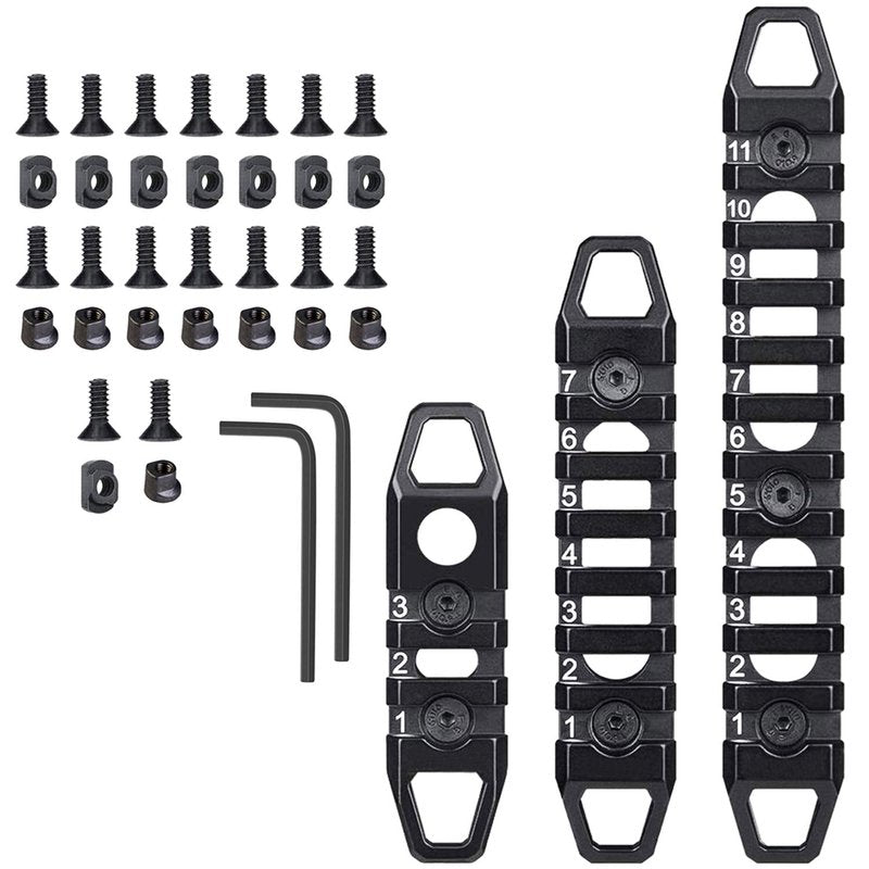 West Lake Keymod Picatinny Rail Sections, 3-Slot 7-Slot 11-Slot, Solid Aluminum Single Dual Keymod MLOCK Compatible Multi-Functional Rails (Black)