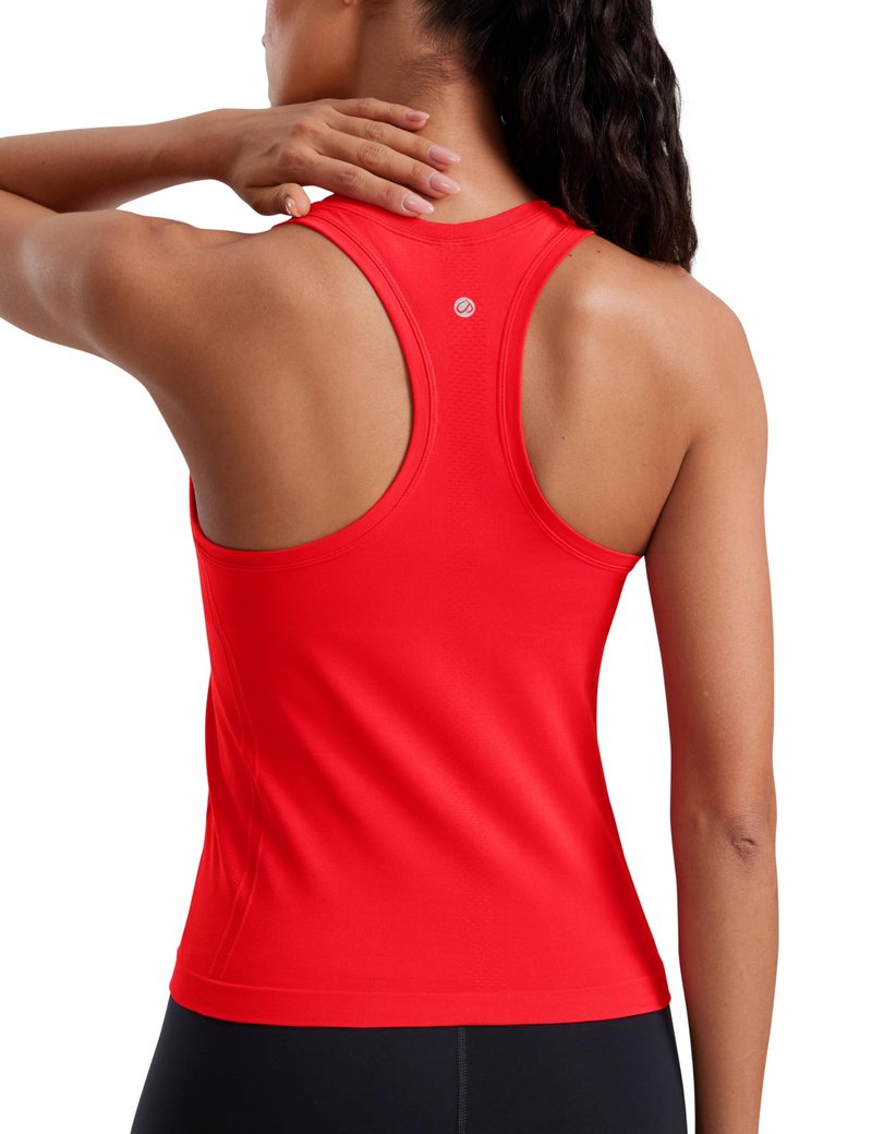 CRZ YOGA Seamless Workout Tank Tops for Women - Athletic Running Gym Sleeveless Shirts Crewneck Racerback Breathable Deep Red X-Small