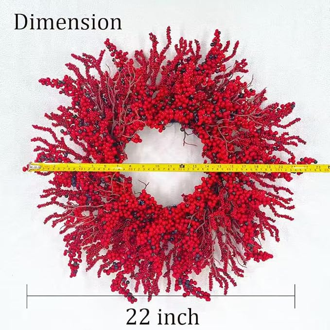 20 Inch Christmas Wreath for Front Door,Artificial Berry Wreath, Modern Farmhouse Flower Wreath, Used for Window, Wall, Porch, and Other Indoor and Outdoor Home Decorations