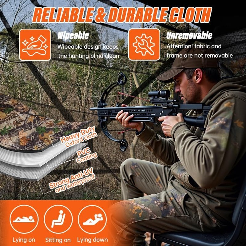 Hunting Blind - 270° See-Through Ground Blind for 2-3 People | Portable Camouflage Tent with Full Open Door
