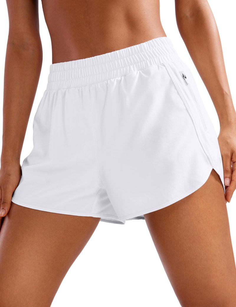CRZ YOGA Dolphin Athletic Shorts for Women 3" - High Waisted Quick Dry for Running Workout Gym Track with Zip Pocket White X-Small