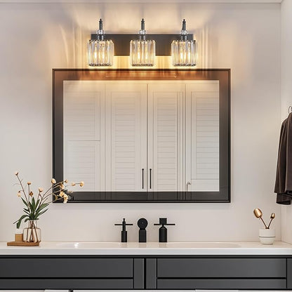 Crystal Vanity Lights Black 3 Light Bathroom Light Fixtures Over Mirror Modern Vanity Light for Bathroom
