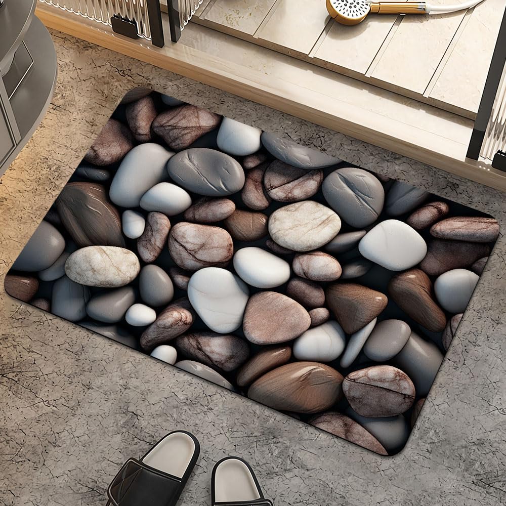 ZHUZHISHAN Bath Mat Rug,Rounded River Stones Non Slip Quick Dry Super Absorbent Thin Bathroom Rugs Fit Under Door-Easy to Clean Bathroom Floor Mats-Shower Rug for Shower Sink Bathtub(16" x 24"in)