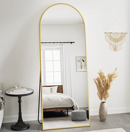Arched Floor Mirror, 58 "x 18" Full Length Mirror Wall Mirrors Hanging or Leaning Arched-Top Full Body Mirrors with Stand for Bedroom, Dressing Room, Gold
