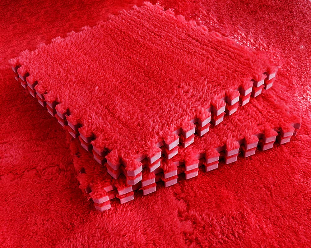 ZuTKekon Square Interlocking Shaggy Soft EVA Foam Puzzle Mats Fuzzy Carpet Fluffy Area Rugs Set Tiles Plush Mat for Room Home Parlor Bedroom