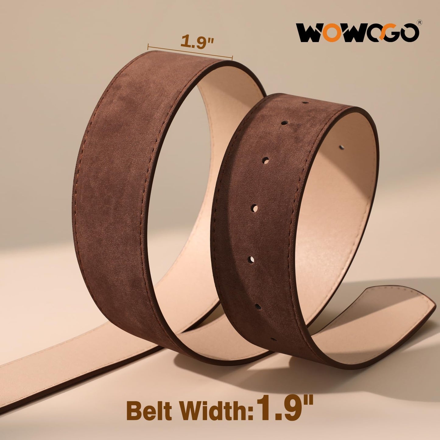 WOWOGO Dark Brown Women Wide Leather Belts for Dresses 1.9" Chunky Western Vintage Thick Suede Waist Belt with Brass Buckle