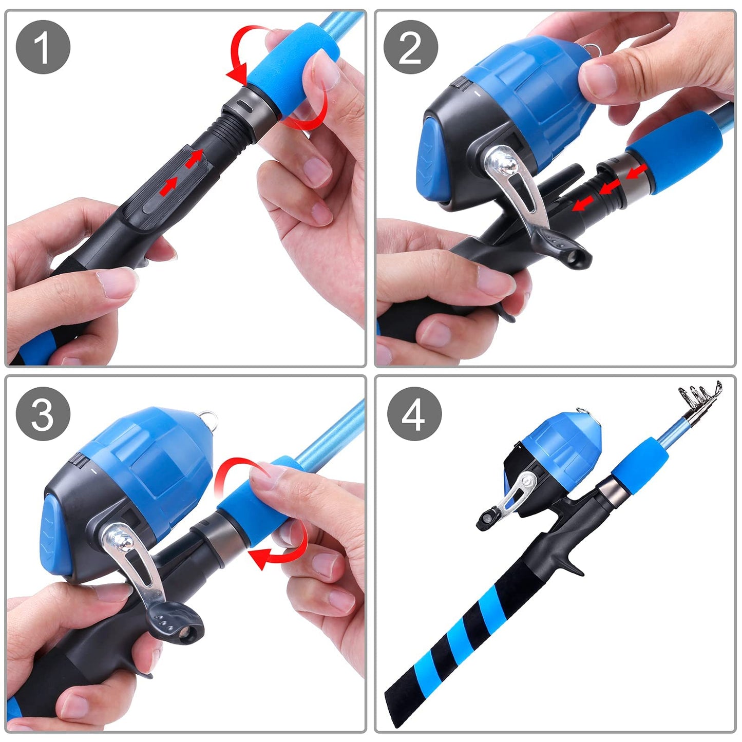 PLUSINNO Kids Fishing Pole, Portable Telescopic Fishing Rod and Reel Combo Kit - with Spincast Fishing Reel Tackle Box for Boys, Girls, Youth