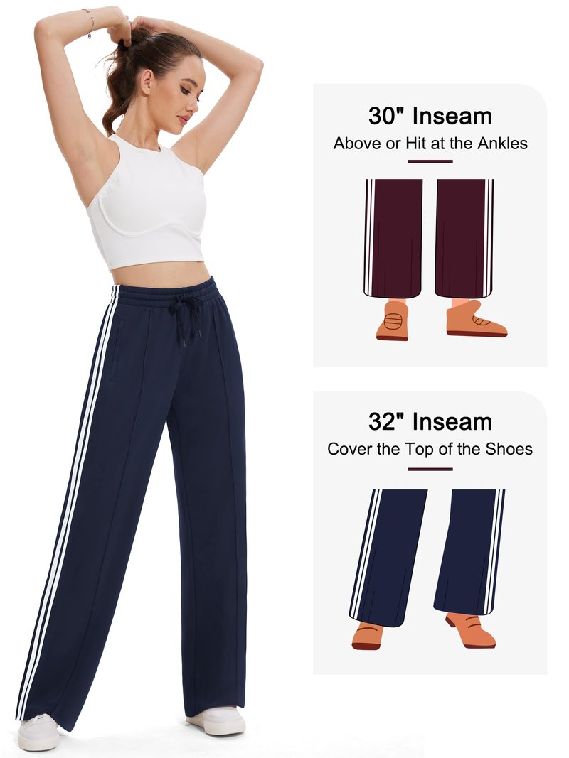 Tapata Women's 30" Inseam Regular Track Pants Loose Straight Leg Jogging Sweatpants Warm-Up Sports Athletic Running, Navy Blue, S