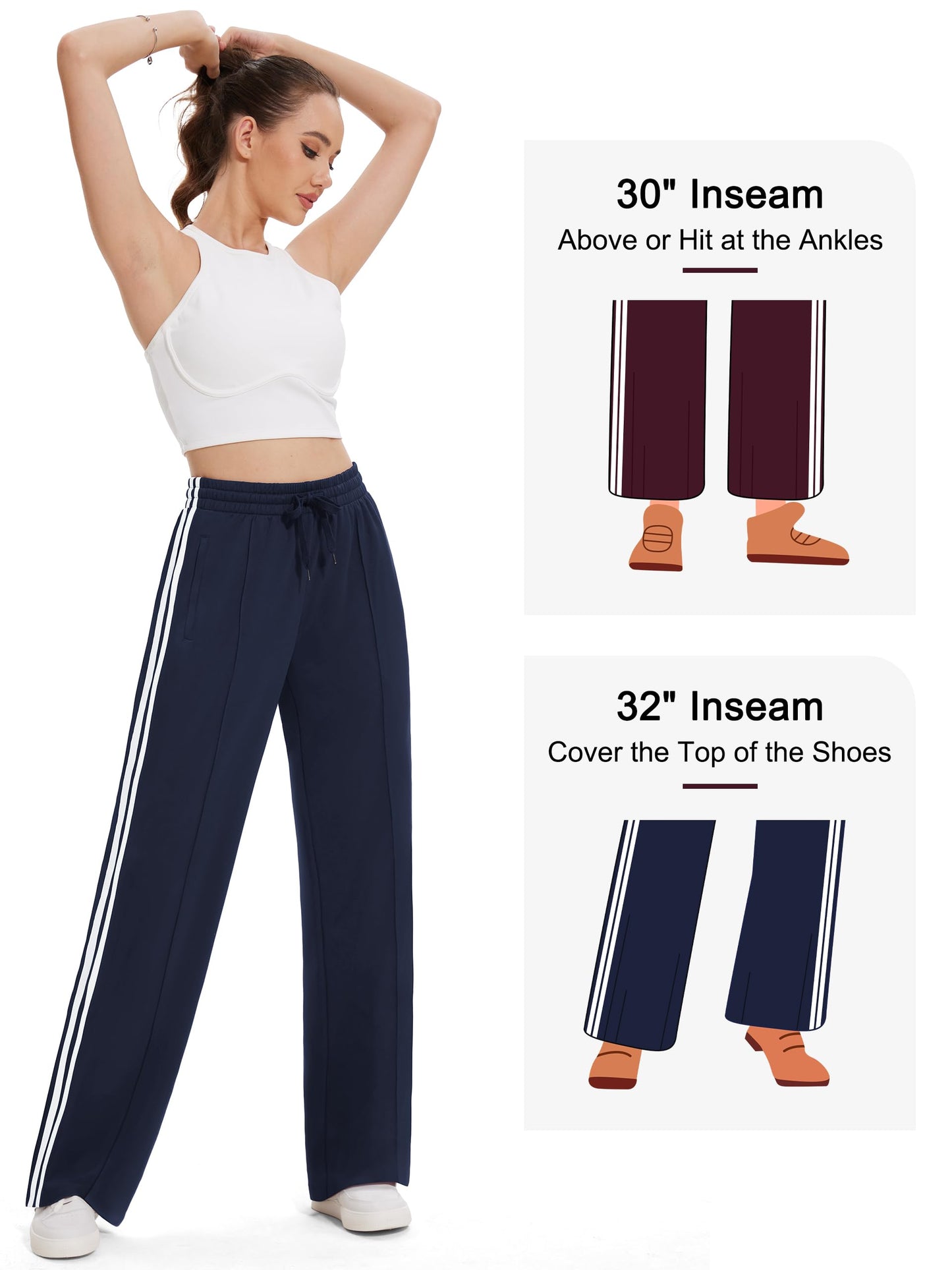 Tapata Women's 32" Inseam Long Track Pants Loose Straight Leg Jogging Sweatpants Warm-Up Sports Athletic Running, Navy Blue, S