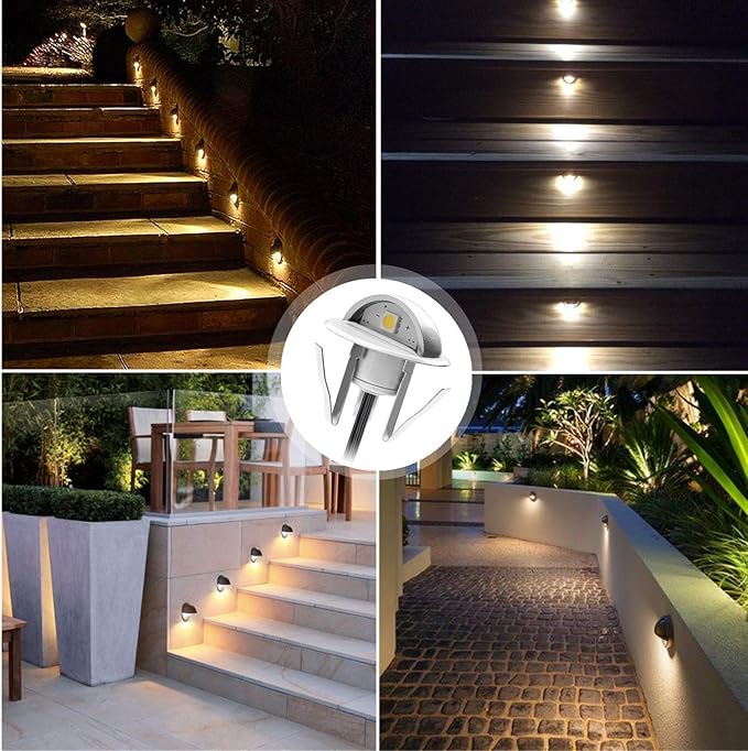 6 Pack LED Stair Lights Kit Low Voltage Waterproof IP65 Outdoor 1-2/5" Recessed Wood LED Deck Lighting Yard Garden Patio Step Landscape Pathway Decor Lamps,Warm White