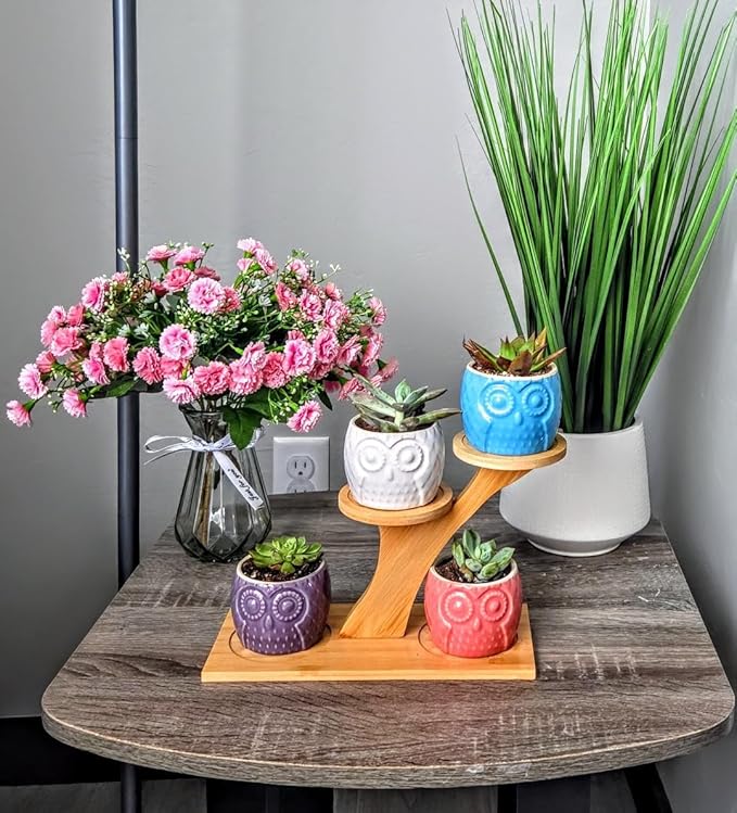 Blisse Wood Owl Planter (Purple)
