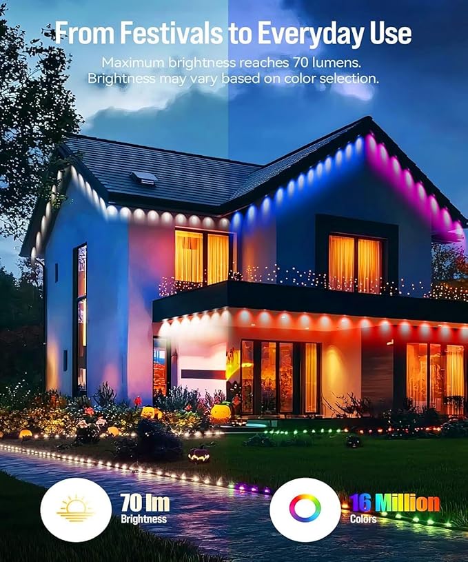 Permanent Outdoor Lights for House, 300ft Smart RGB LED Lights Outside with 16 Million DIY Colors, IP67 Waterproof Eternity Eaves Lighting for Christmas Halloween Holiday Daily Decorations