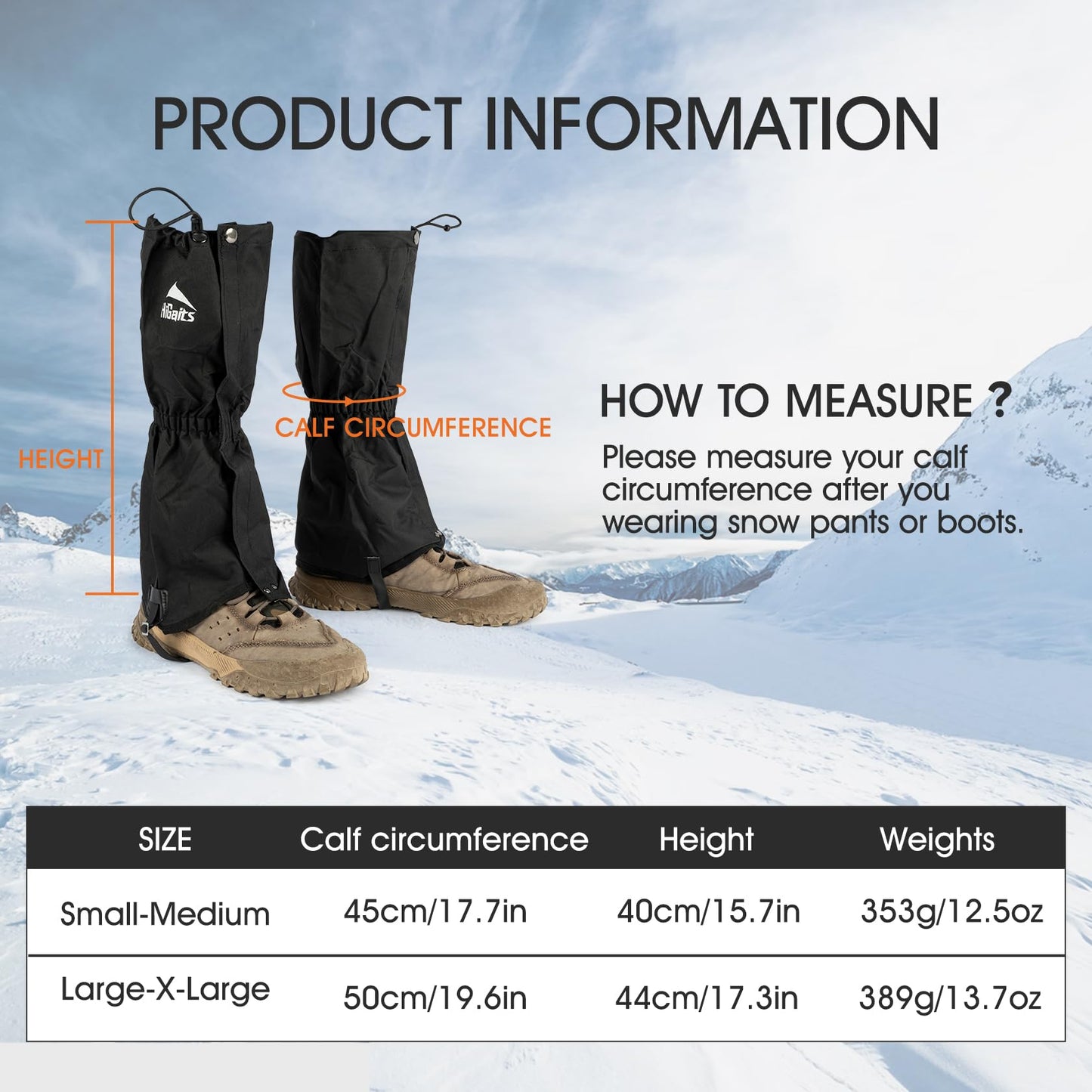 HiGaits Leg Gaiters for Men Women Adjustable Gators for Hiking Boots in Climbing Hunting Trekking Waterproof Snow Gaiters