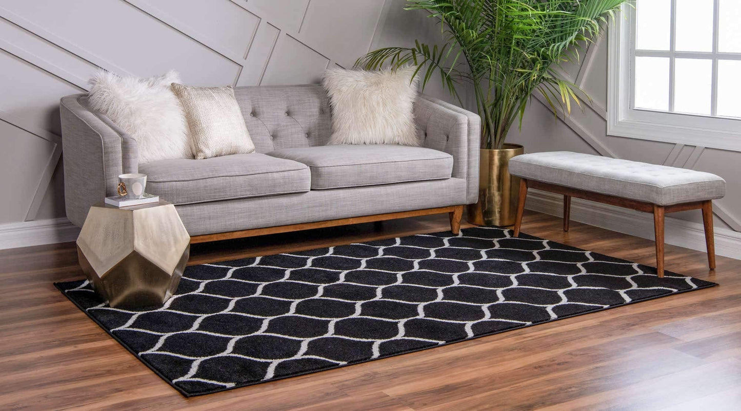Unique Loom Trellis Frieze Collection Area Rug - Rounded (7' 1" x 10', Black/ Ivory)