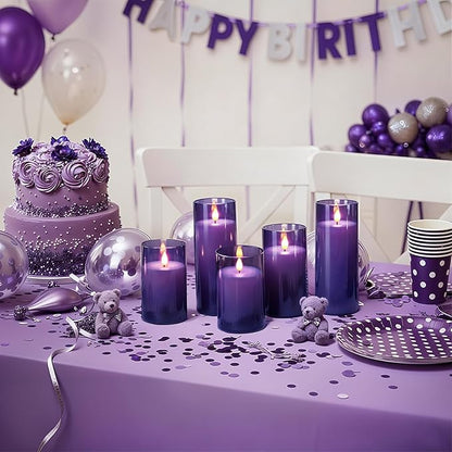 Homemory Purple Flickering Flameless Candles, Battery Operated Acrylic LED Pillar Candles with Remote Control and Timer, Purple Decor, Set of 5