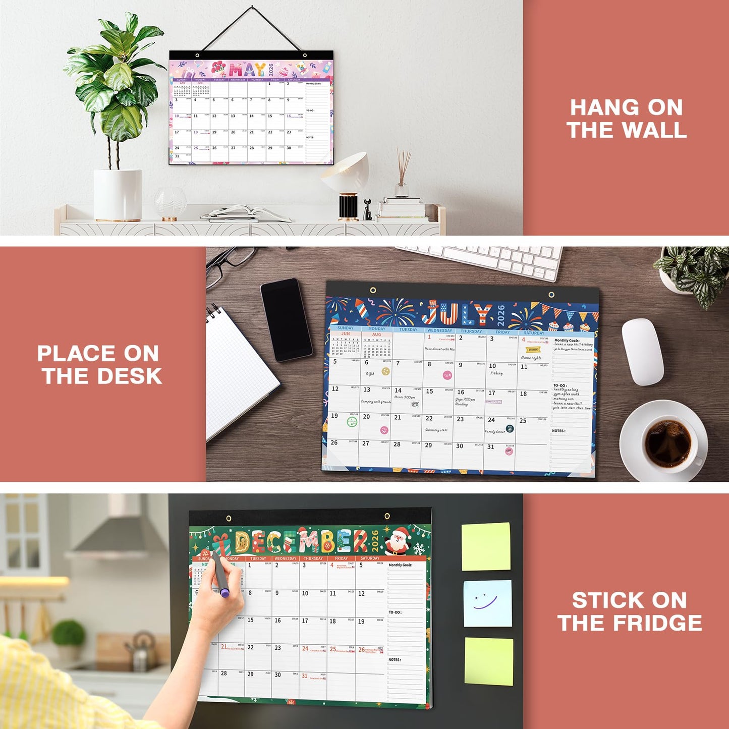 Ospelelf 2026-2027 Calendar Magnetic Desk Wall Desktop Monthly Planner from January 2026 - June 2027 Large To Do Pad with Plastic Cover for Office 17" X 12" Season