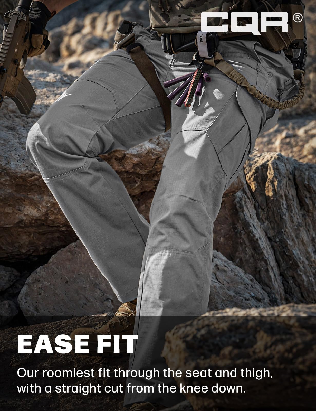 CQR Men's Tactical Pants, Water Resistant Ripstop Cargo Pants, Lightweight EDC Work Hiking Pants, Outdoor Apparel, Raider Stone, 36W x 34L