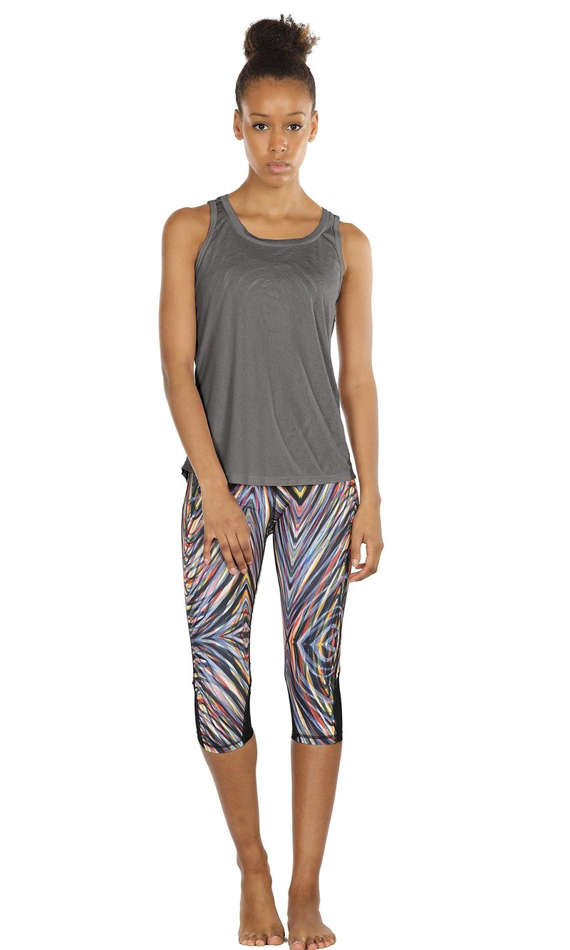 icyzone Yoga Tops Activewear Workout Clothes Open Back Fitness Racerback Tank Tops for Women (S, Black/Grey)