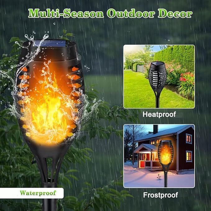 Outdoor Solar Lights, 6Pack Solar Torch Light with Flickering Flame, Garden Lights Waterproof for Halloween Decor, Tiki Torches for Outside, Luces Solares para Exteriores Pathway Yard Garden Decor