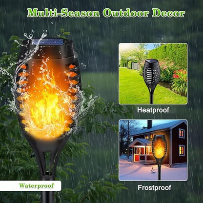 Outdoor Solar Lights, 6Pack Solar Torch Light with Flickering Flame, Garden Lights Waterproof for Halloween Decor, Tiki Torches for Outside, Luces Solares para Exteriores Pathway Yard Garden Decor