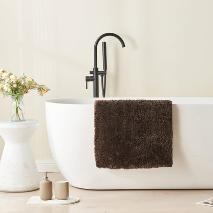 CozeCube Upgraded Shaggy Bath mat for Bathroom Non Slip 20" X 32", Super Soft Quick Dry Bath Rugs, Fluffy Plush Bathroom Rugs Machine Washable, Dark Brown