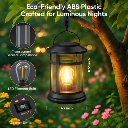 NFEVER Solar Lanterns Outdoor Waterproof: 2 Pack Hanging Solar Lights for Outside Patio Porch Garden Tabletop Decor - Bright LED Warm White Solar Powered Lighting - Unique Gardening Gifts for Mom