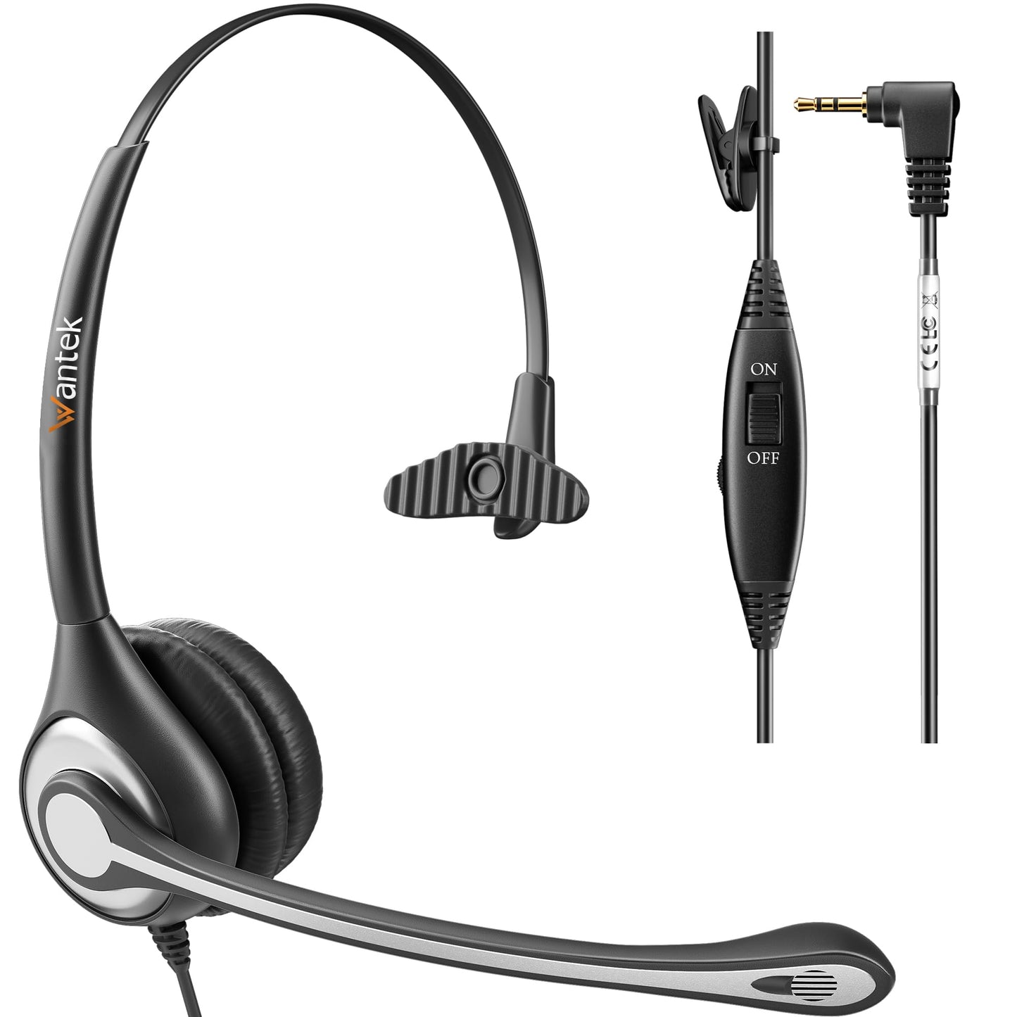 Wantek 2.5mm Telephone Headset with Mic Noise Cancelling, Office Phone Headset Compatible with AT&T ML17929 Panasonic Vtech RCA Uniden Cisco SPA Grandstream Polycom Cordless Dect Phones(A600F)