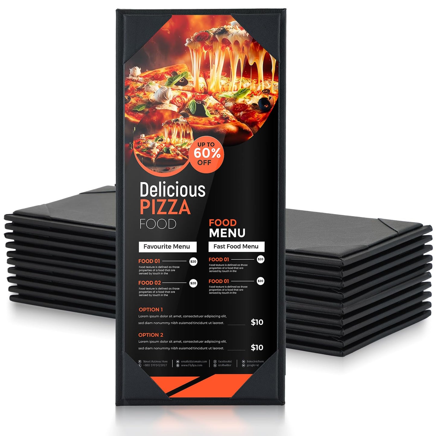MYFULLY Restaurant Menu Holders 4.25" x 11", 12 Pack Black PU Leather Single Panel Menu Covers with Angled Corners for Restaurant, Bar, Coffee Shop, Wine List (1 View)